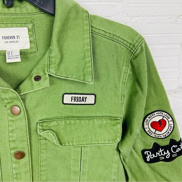 Forever 21 Light Green cotton Party cat Patchwork structure shirt size small - Picture 5 of 11